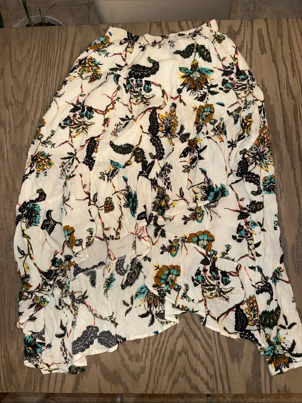 bp Cream Floral Off-Shoulder Smocked Top with Teal & Mustard Accents
